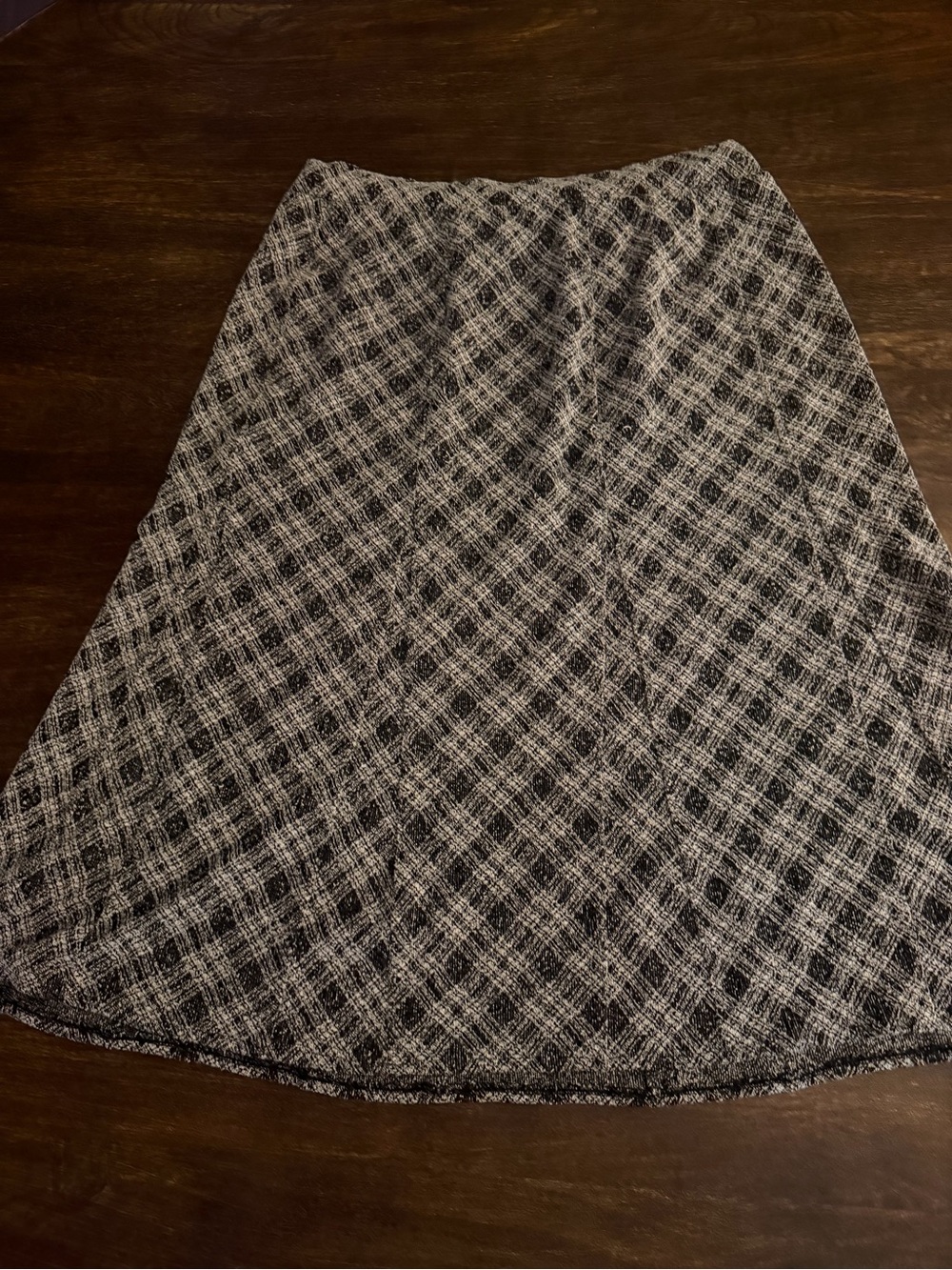 Black White Plaid Knit Midi Skirt Elastic Waist Sweater Knit Dark Academia 31"
